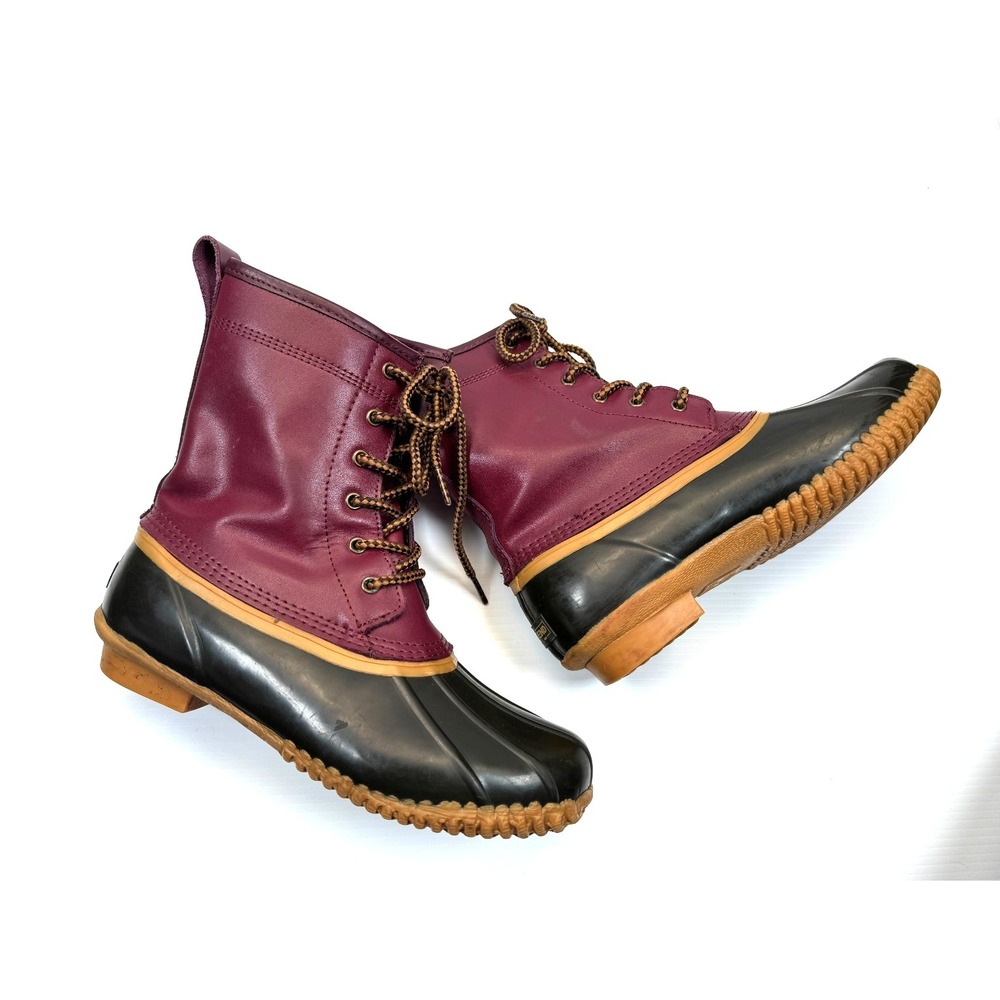 Lands' End Duck Boots Women 7B Maroon Leather Lace-up Waterproof Ankle Comfort